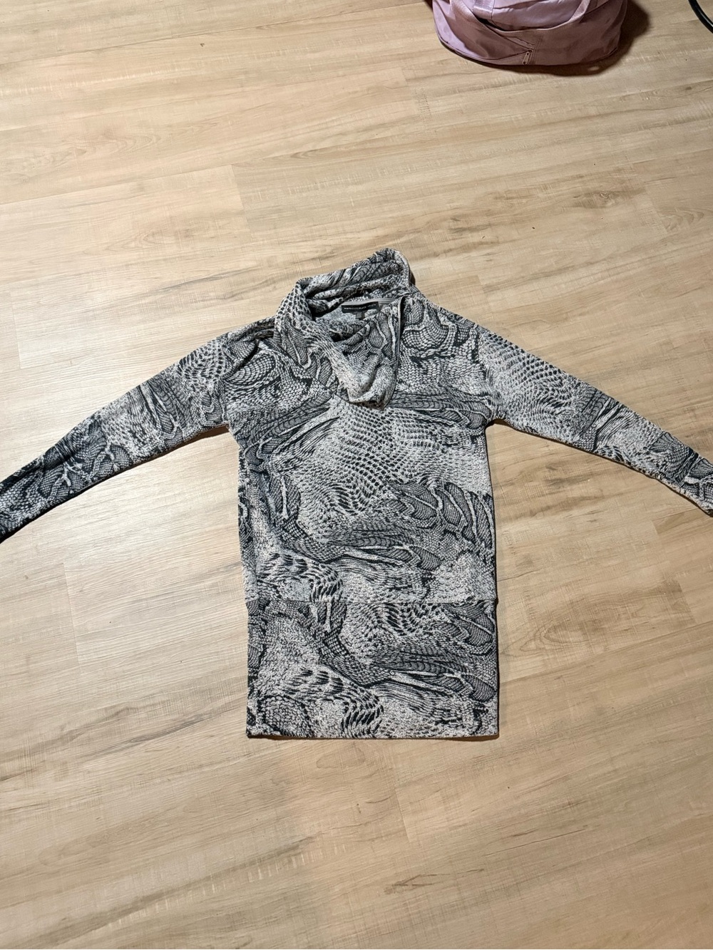 White House Black Market Gray Snake-Print Cowl Neck Top
